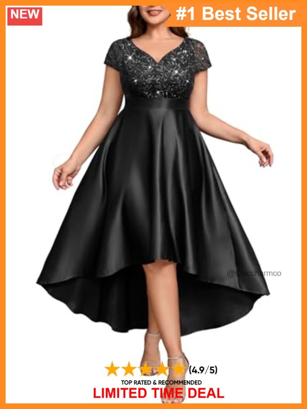 Plus Size Sequin Lace High-Low Prom Gown Formal Dress